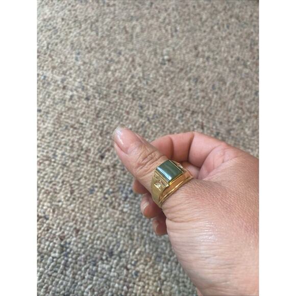 Vintage sterling silver gold plated men rectangle jade crystal statement ring - Picture 2 of 7